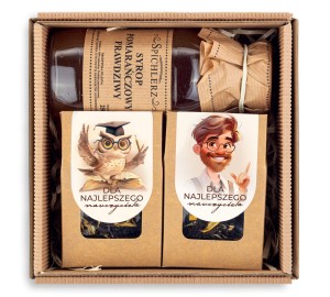 Zestaw kosz prezentowy DLA NAUCZYCIELA na prezent mężczyzna kartonik