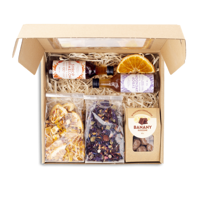 ZESTAW herbat z syropami i bananem w czekoladzie PIĘKNE OPAKOWANIE