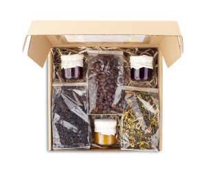 Zestaw z okienkiem HERBATA zielona czarna KAWA czekoladowa KONFITURY