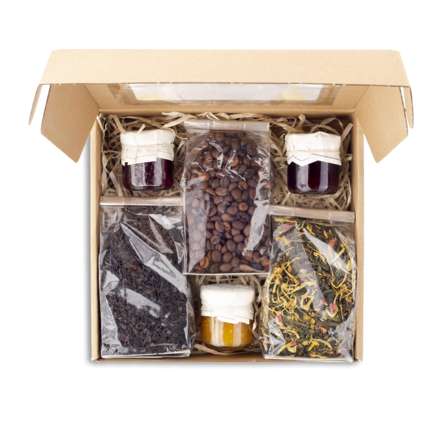 Zestaw z okienkiem HERBATA zielona czarna KAWA czekoladowa KONFITURY