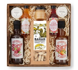 BOX prezentowy dużo składników ZESTAW UPOMINKOWY syropy miód konfitura lio