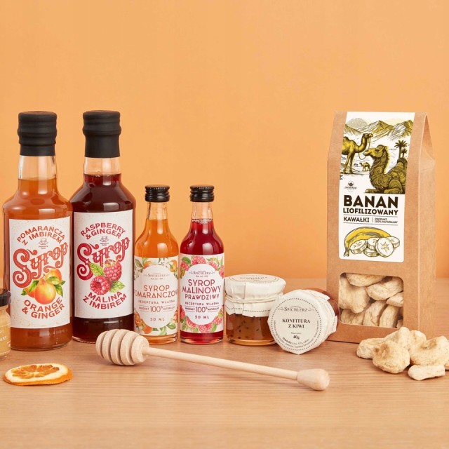 BOX prezentowy dużo składników ZESTAW UPOMINKOWY syropy miód konfitura lio