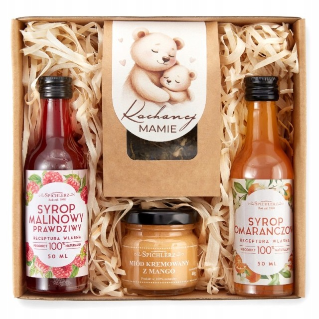 MINI-BOX dla mamy prezent na DZIEŃ MATKI zestaw prezentowy SYROPY miód