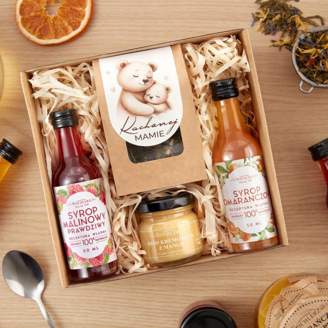 MINI-BOX dla mamy prezent na DZIEŃ MATKI zestaw prezentowy SYROPY miód