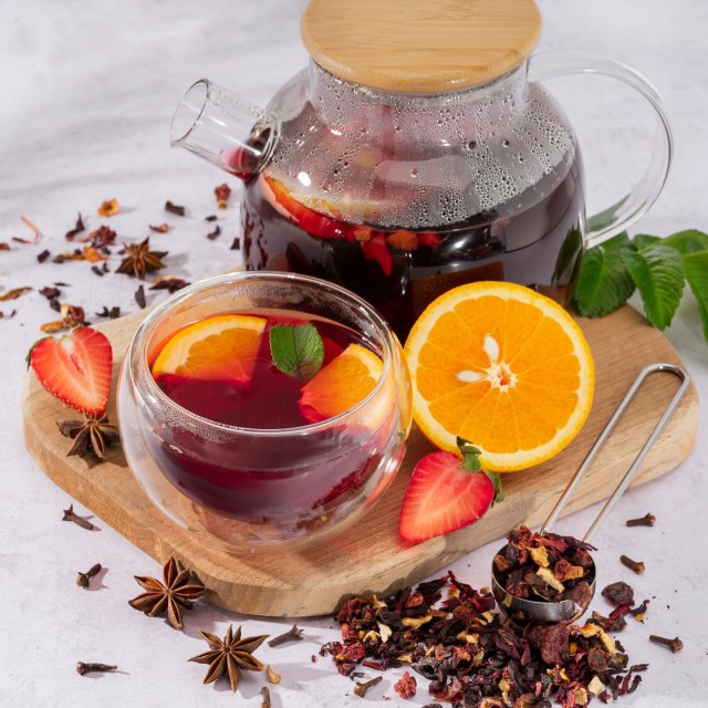 Zestaw herbat OWOCOWYCH z hibiskusem na prezent z okienkiem MANGO-TANGO