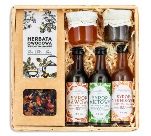 Prezent ZESTAW BOX herbata syrop kosz prezentowy na urodziny dla mamy babci
