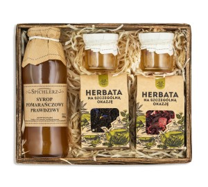 BOX Prezentowy Naturalny SYROP POMARAŃCZOWY herbata KONFITURA pomarańczowa