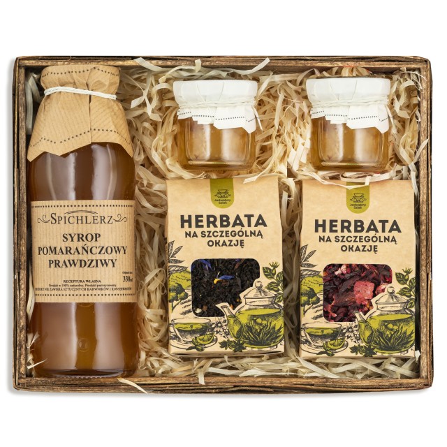 BOX Prezentowy Naturalny SYROP POMARAŃCZOWY herbata KONFITURA pomarańczowa