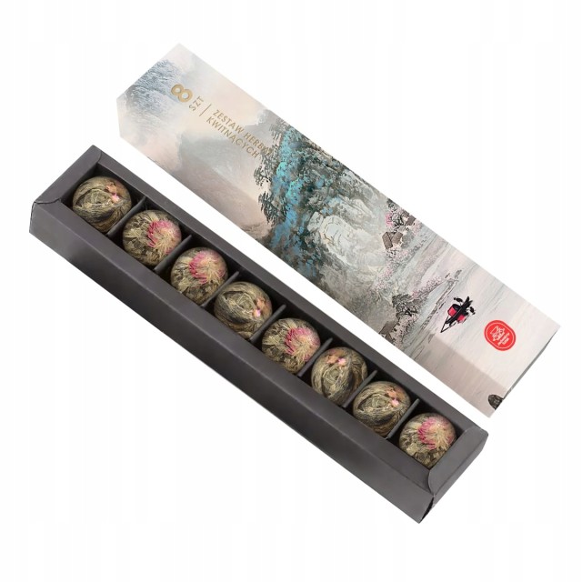 Herbata białą kwitnąca zestaw herbat BOMBONIERKA RÓŻNE smaki 8szt