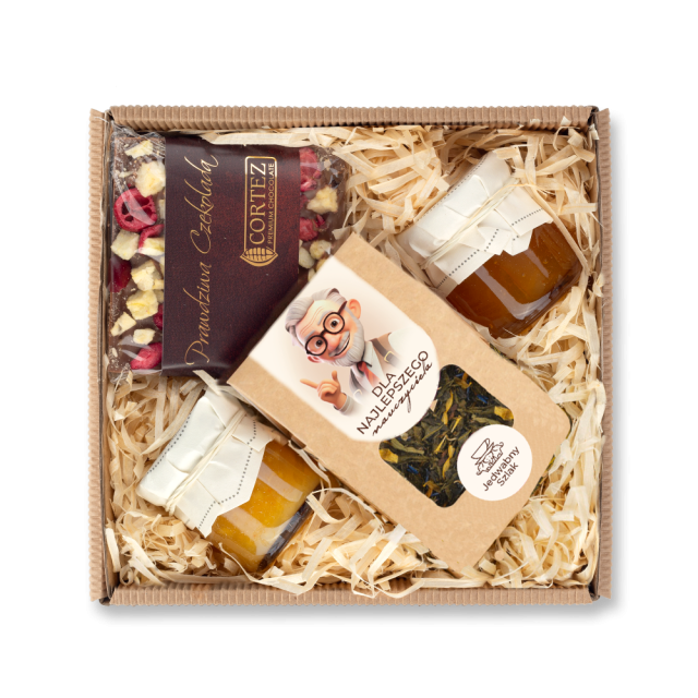 Podziękowanie KOSZ prezentowy DLA NAUCZYCIELA upominek czekolada herbata