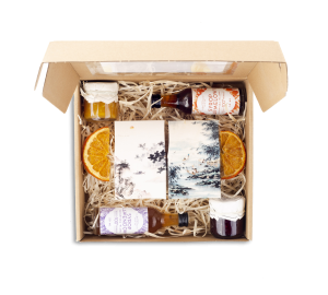 Box PREZENTOWY z herbatą i kawą eleganckie PUDEŁKO Z OKIENKIEM