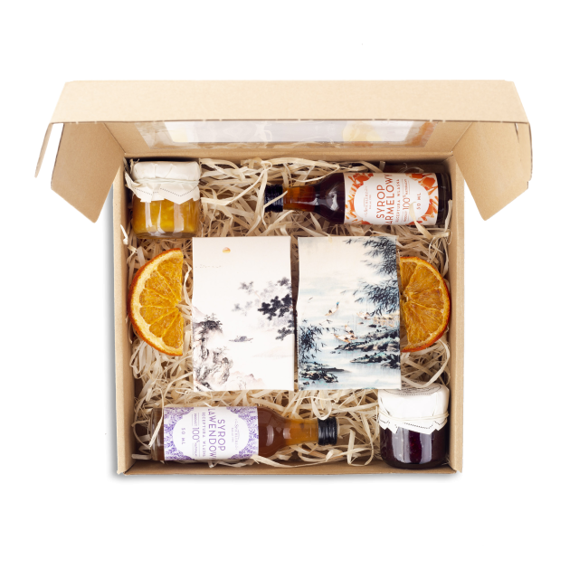 Box PREZENTOWY z herbatą i kawą eleganckie PUDEŁKO Z OKIENKIEM