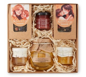 BOX dla mamy MIÓD konfitura elegancki zestaw z herbatą prezent na URODZINY