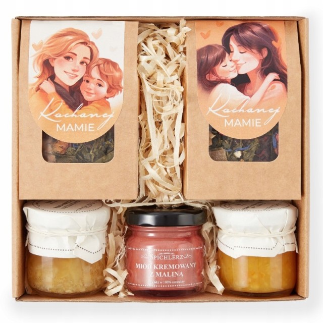 MINI-BOX dla mamy HERBATKA miód konfitury PREZENT na dzień mamy na urodziny