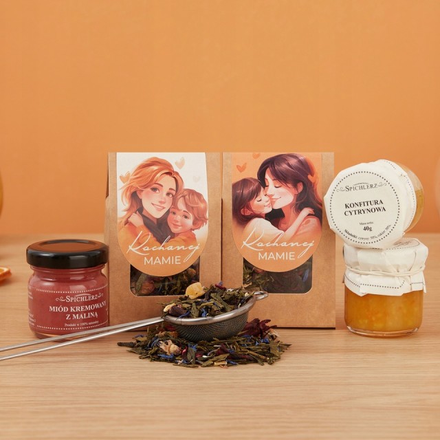 MINI-BOX dla mamy HERBATKA miód konfitury PREZENT na dzień mamy na urodziny