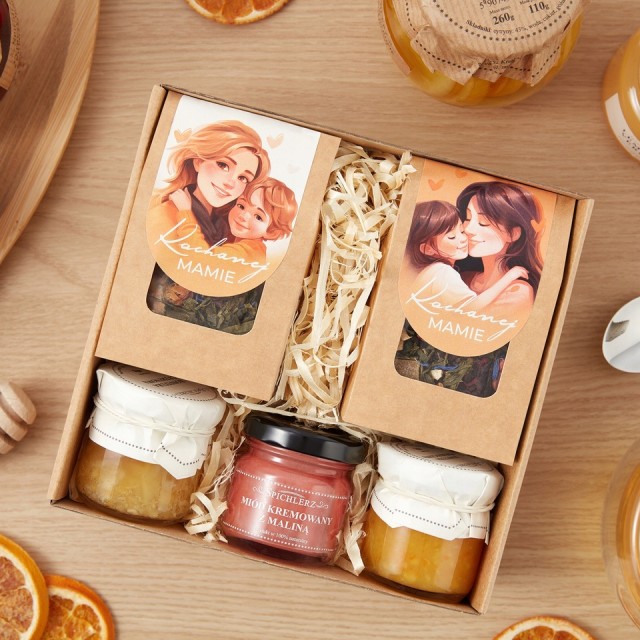 MINI-BOX dla mamy HERBATKA miód konfitury PREZENT na dzień mamy na urodziny