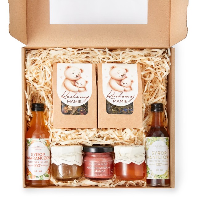 Upominek NA DZIEŃ MAMY box konfitury miody HERBATA prezent dla mamy SYROPY