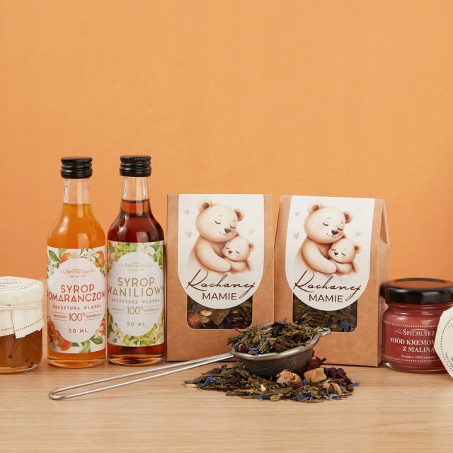 Upominek NA DZIEŃ MAMY box konfitury miody HERBATA prezent dla mamy SYROPY