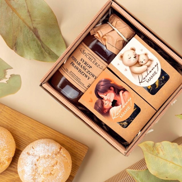 Prezent DLA MAMY zestaw z herbatą SYROP pomarańczowy MINI-UPOMINEK box