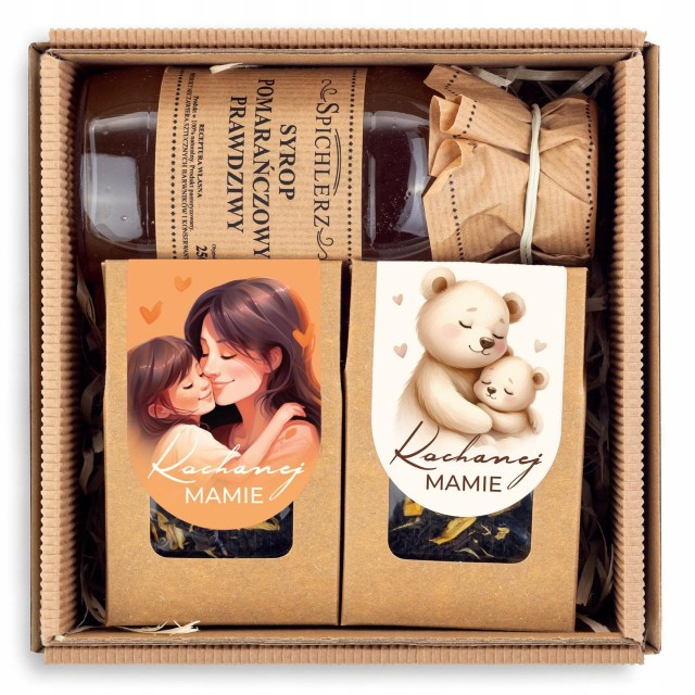 Prezent DLA MAMY zestaw z herbatą SYROP pomarańczowy MINI-UPOMINEK box