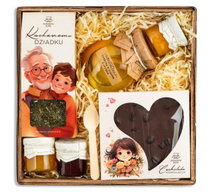 ZESTAW dla DZIADKA prezent na urodziny upominek kosz herbata czekolada BOX