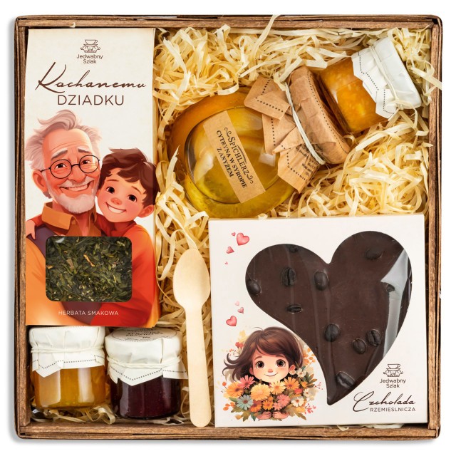 ZESTAW dla DZIADKA prezent na urodziny upominek kosz herbata czekolada BOX