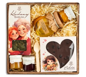 UPOMINEK dla BABCI prezent na urodziny zestaw KOSZ czekolada herbata BOX