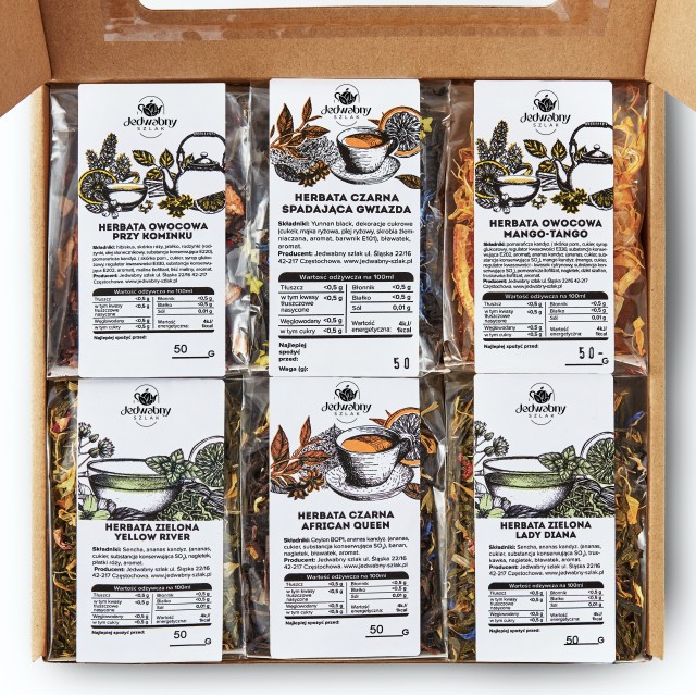 Zestaw herbat NA PREZENT 6x50g owocowe zielone i czarne IDEALNY upominek