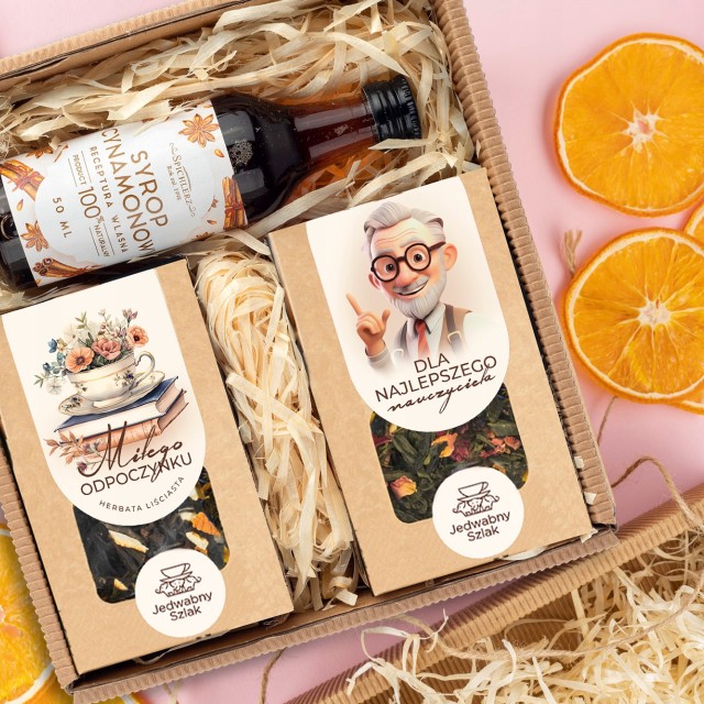 PREZENT dla NAUCZYCIELA zestaw herbat podziękowanie kosz prezentowy BOX