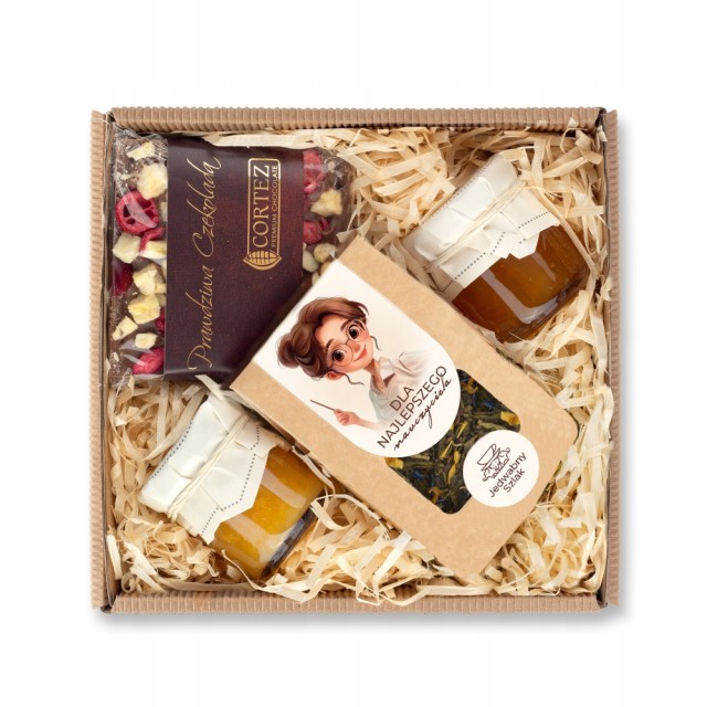 Zestaw prezentowy DLA NAUCZYCIELA herbata CZEKOLADA konfitury na prezent