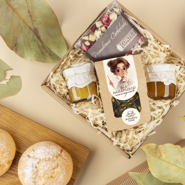 Zestaw prezentowy DLA NAUCZYCIELA herbata CZEKOLADA konfitury na prezent