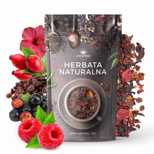 Herbata owocowa Duch Puszczy 100g naturalna hibiskus rodzynki MALINA lio