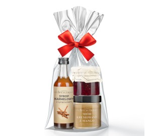 PODZIĘKOWANIE (miód krem z mango, k-ra z malin, karmel z cynamonem)