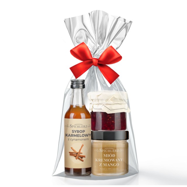 PODZIĘKOWANIE (miód krem z mango, k-ra z malin, karmel z cynamonem)