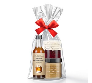 PODZIĘKOWANIE (miód krem. z mango , k-ra z malin, karmel z whisky)