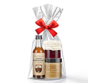 PODZIĘKOWANIE (k-ra z malin, miód krem. z mango, syrop karmel z rumem)