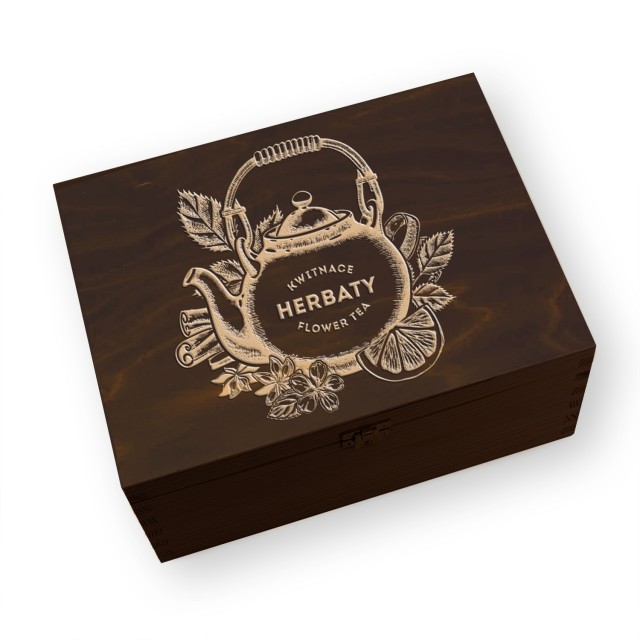 Zestaw herbat kwitnących w skrzynce 18 szt herbaciarka z grawerem