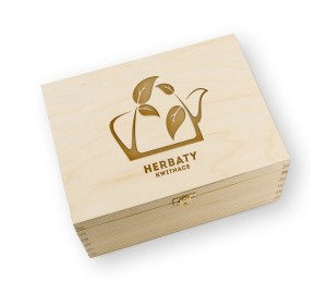 Zestaw herbat kwitnących w skrzynce 18 szt herbaciarka z grawerem biała