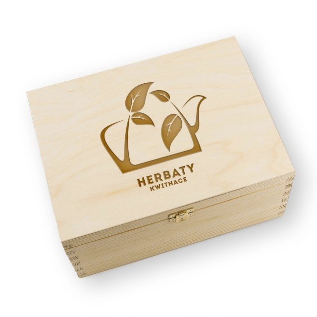 Zestaw herbat kwitnących w skrzynce 18 szt herbaciarka z grawerem biała