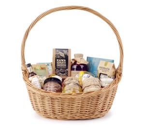 Elegancki KOSZ na URODZINY miód zestaw dla mamy prezent na rocznicę ślubu