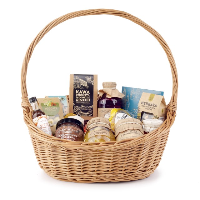 Elegancki KOSZ na URODZINY miód zestaw dla mamy prezent na rocznicę ślubu