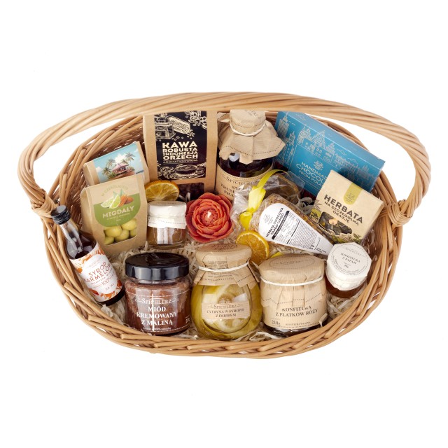 Elegancki KOSZ na URODZINY miód zestaw dla mamy prezent na rocznicę ślubu