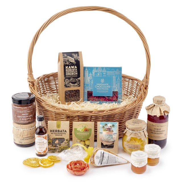 Elegancki KOSZ na URODZINY miód zestaw dla mamy prezent na rocznicę ślubu