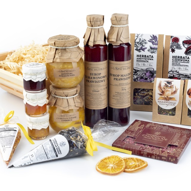 Duży kosz prezentowy DLA NAUCZYCIELA mega praktyczny zestaw wiele składników 