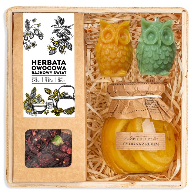 Zestaw dla nauczyciela sówki świece KOSZ PREZENTOWY