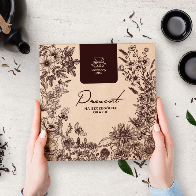 Kosz prezentowy ZESTAW z nadrukiem HERBATA SYROP ekskluzywny prezent