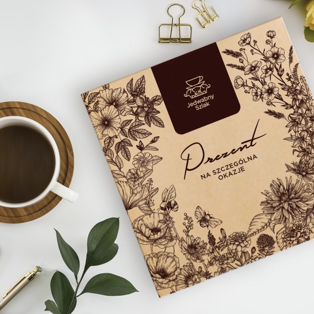 Kosz prezentowy ZESTAW z nadrukiem HERBATA SYROP ekskluzywny prezent