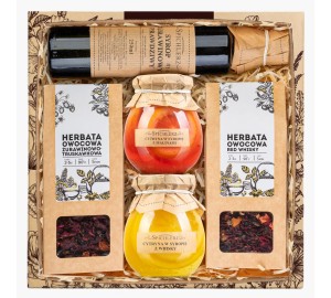 Kosz prezentowy ZESTAW z nadrukiem HERBATA SYROP ekskluzywny prezent